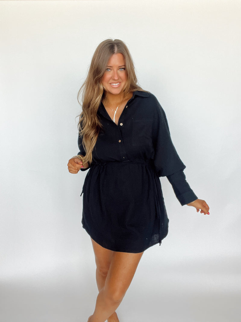 Black Gauze Shirt Dress