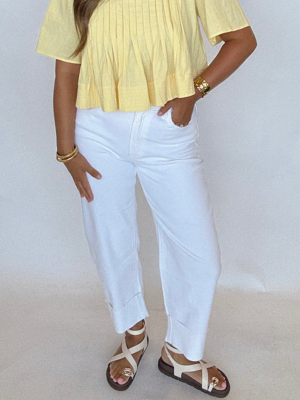 White Cuffed Barrel Pant