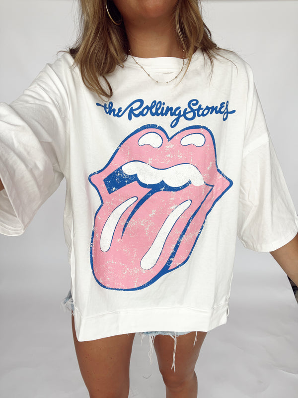 White Rolling Stone Tee