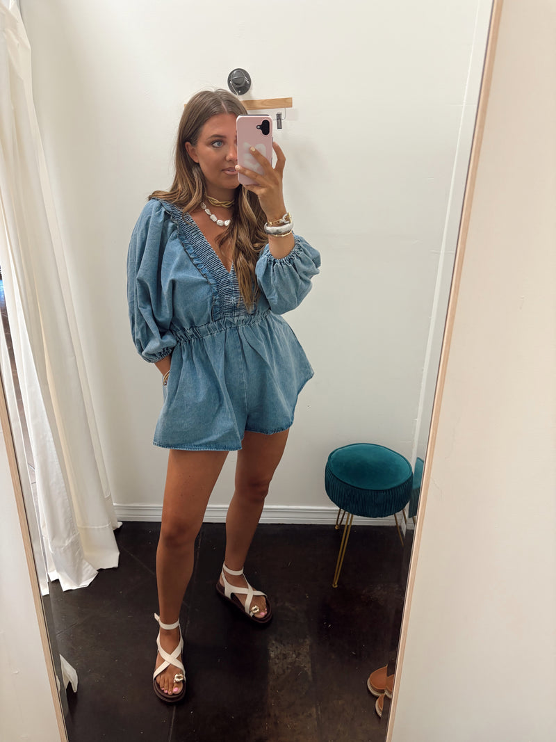 Denim Smocked Romper