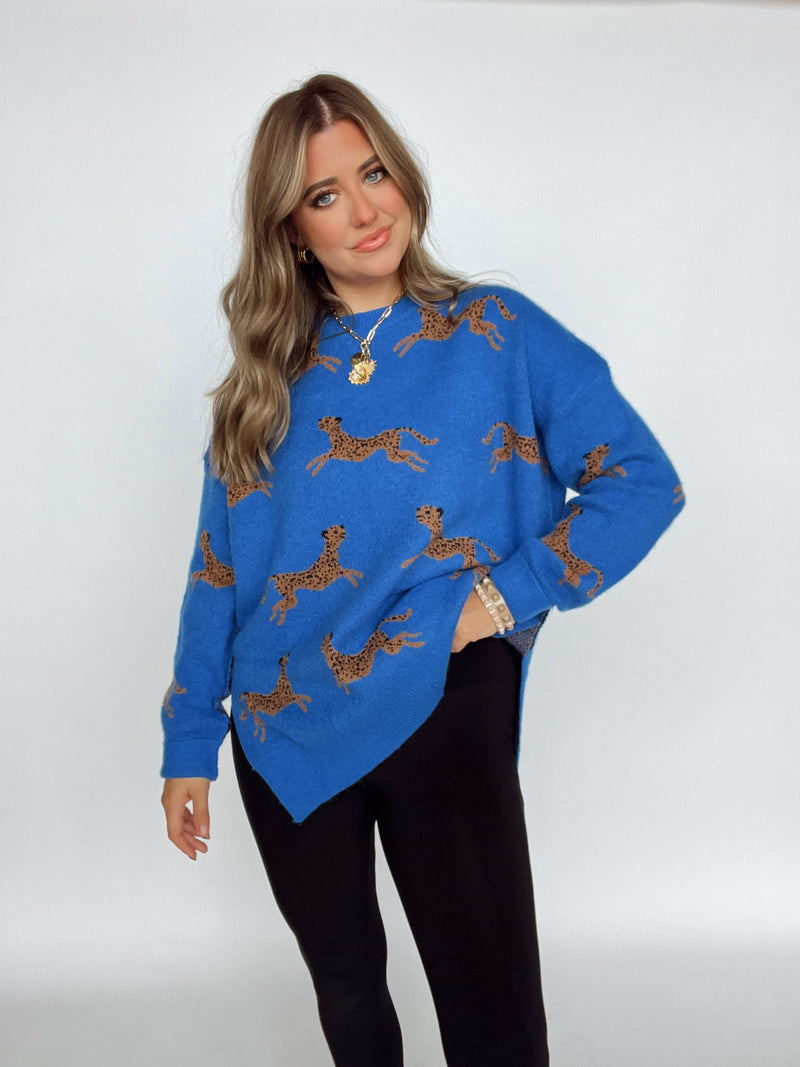 Blue Cheetah Sweater