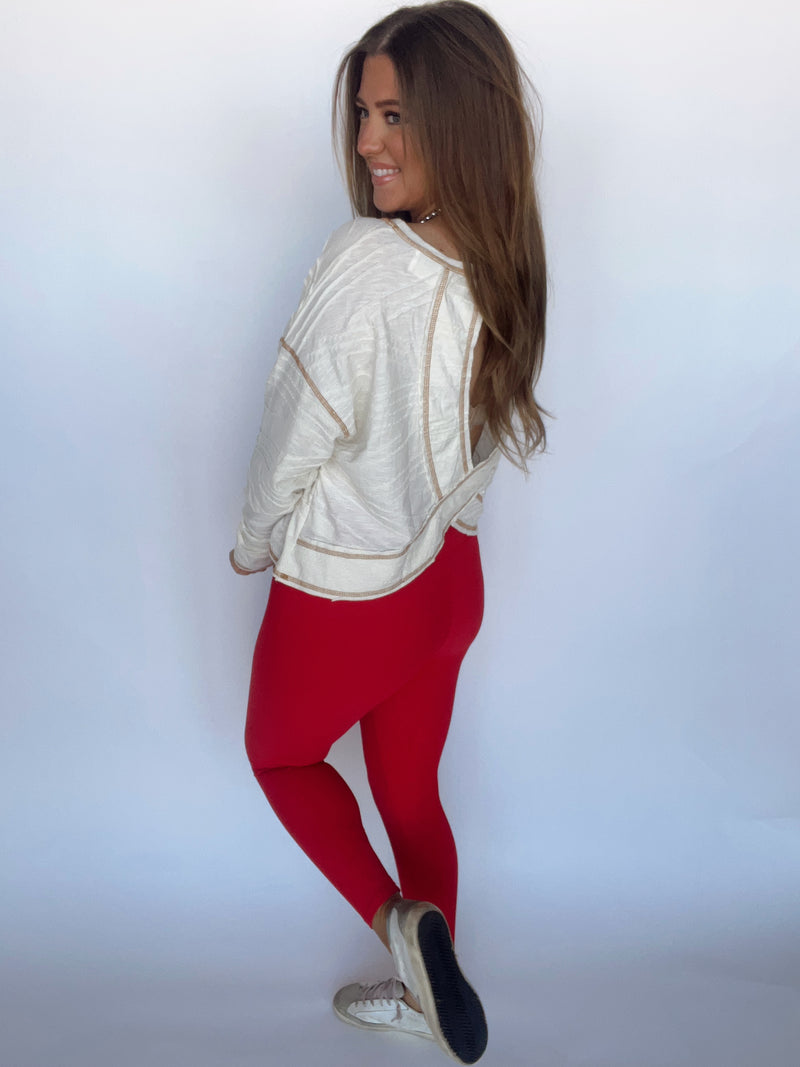 Red Ribbed Leggings