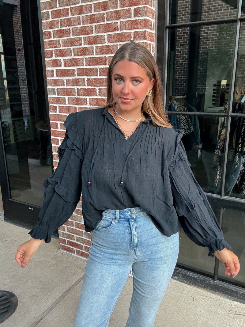 Ruffle Sleeve Cotton Top