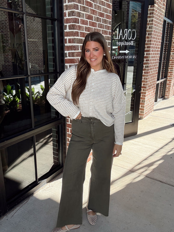 Striped Cardigan Top | Cream/Beige