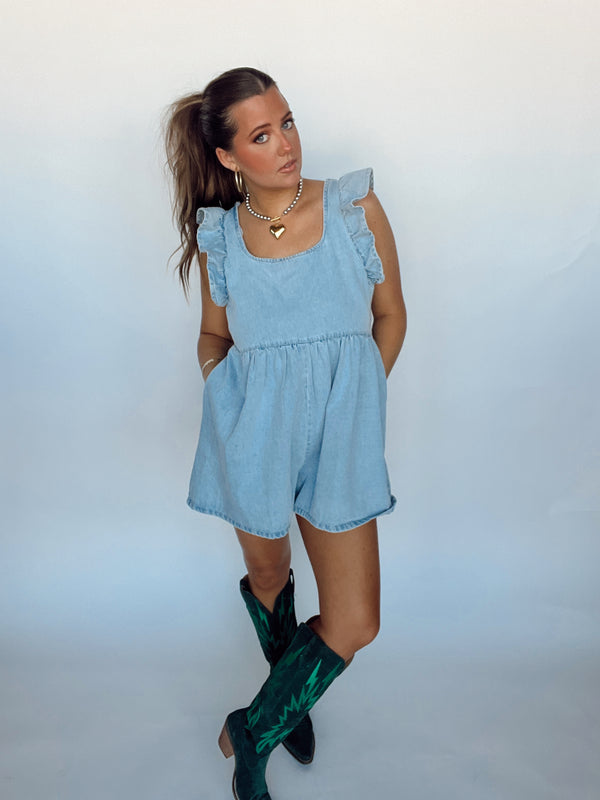 Denim Flutter Romper