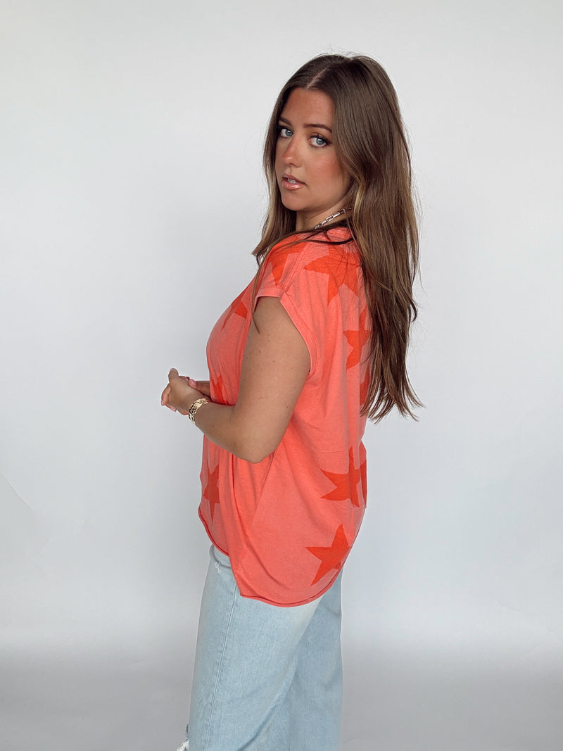 Coral Star Muscle Tee