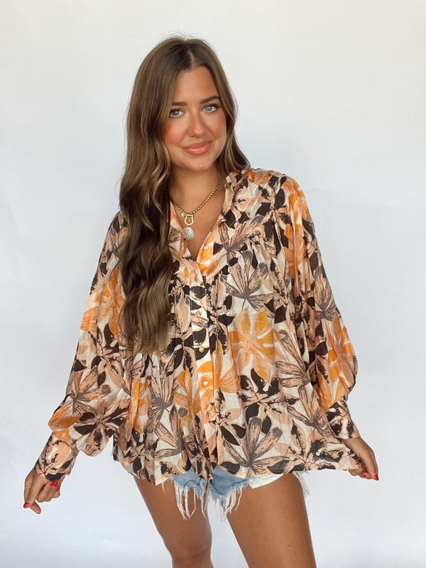 Printed Bubble Sleeve Top