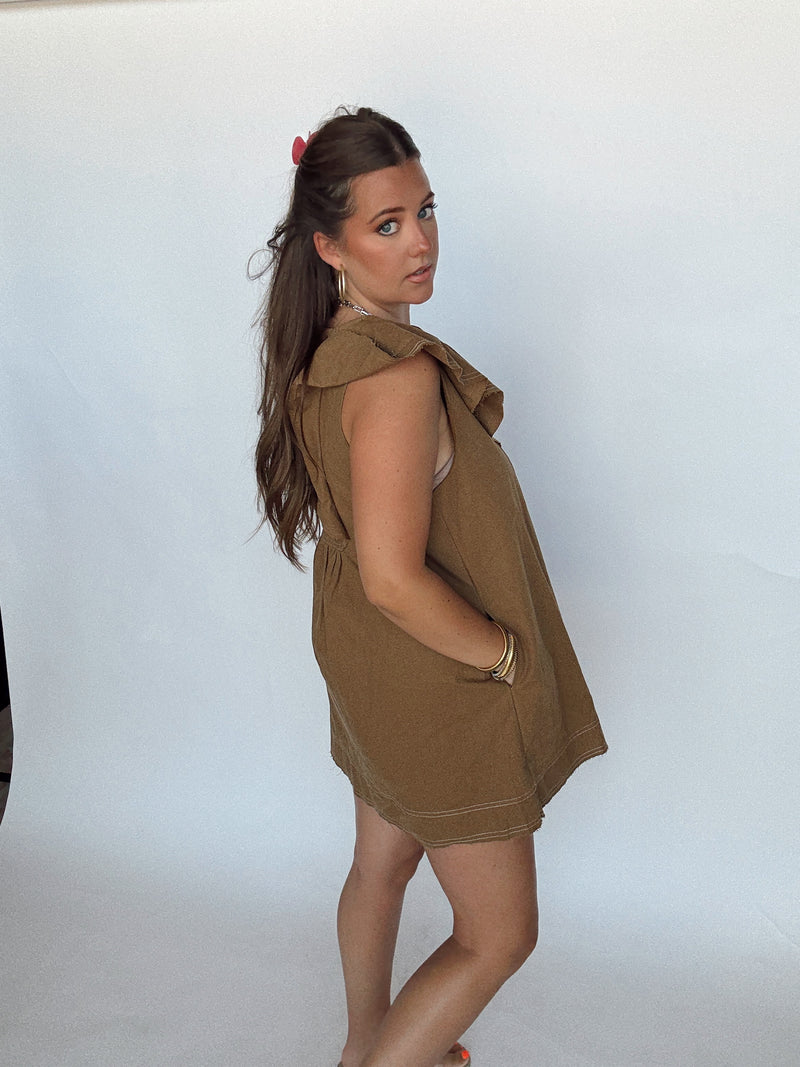 Olive Collar Woven Dress