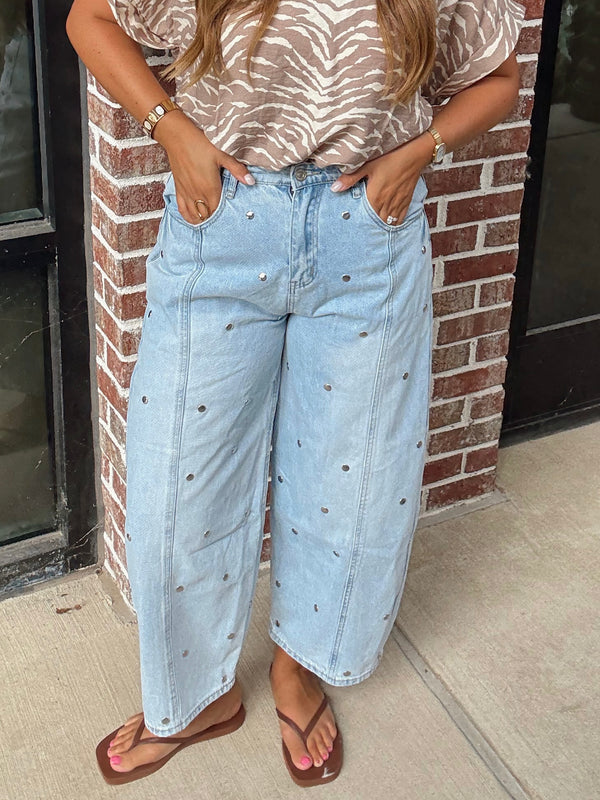 Studded Barrel Denim