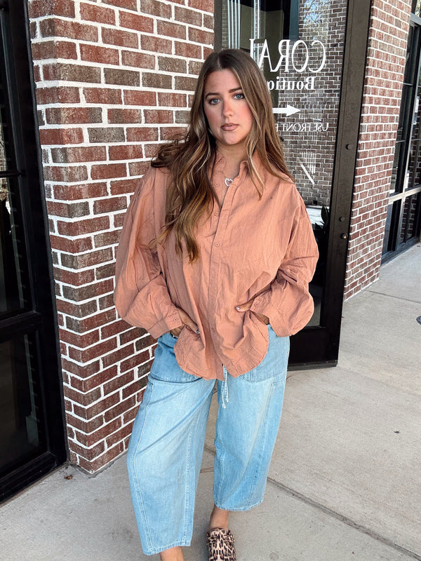 Rust Gauze Button Up