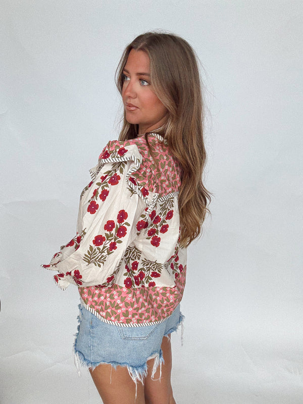 Pink Floral Peplum Top