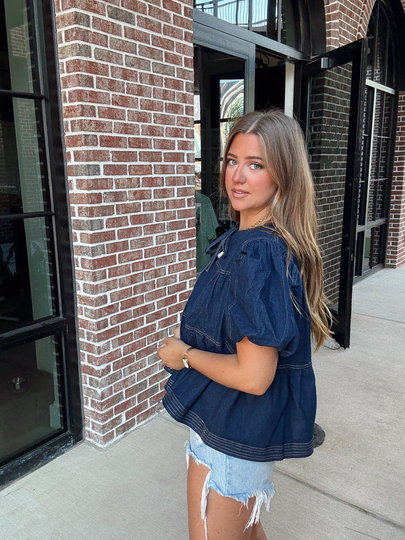 Dark Denim Babydoll Top
