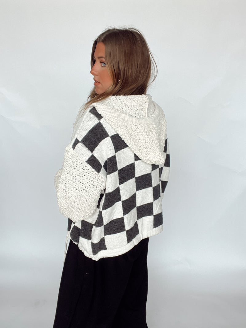 Black Checkered Knit Cardigan