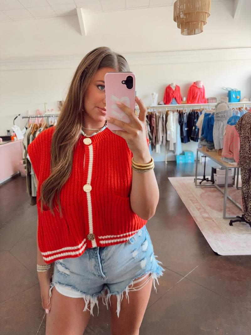 Red Varsity Airy Sweater Tank