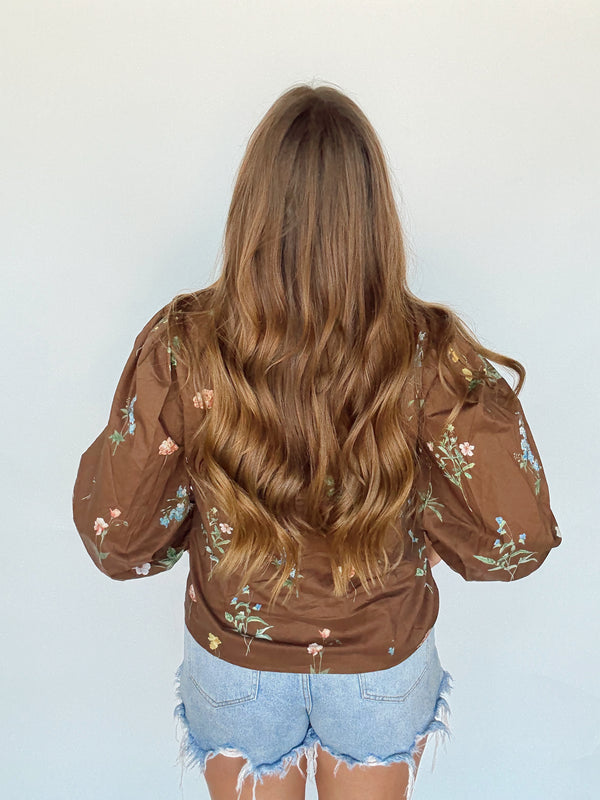 Floral Espresso Flutter Top
