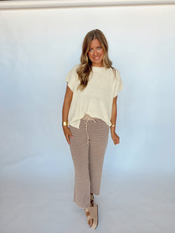 Striped Banded Pant | TAUPE