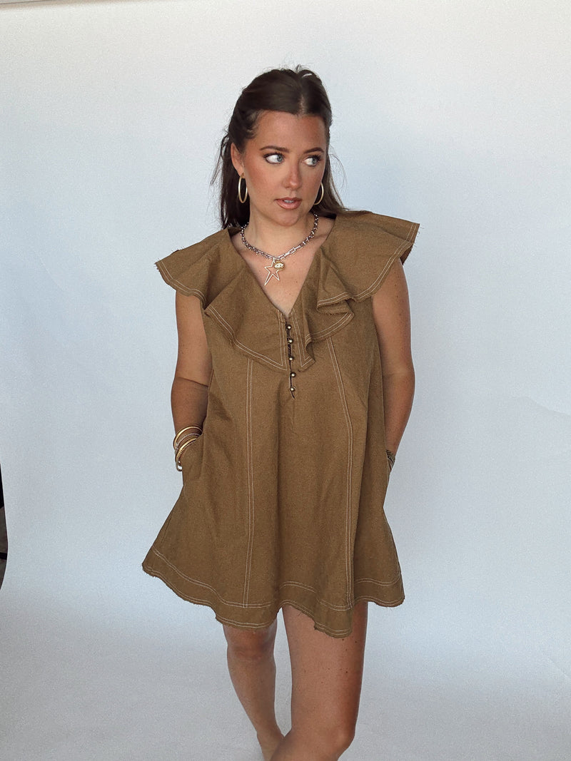 Olive Collar Woven Dress