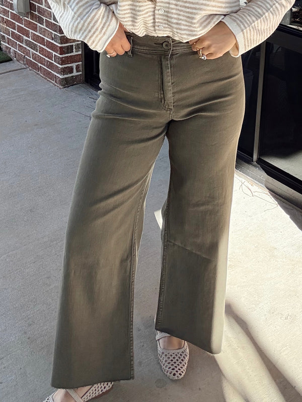 Olive Denim Straight Pant