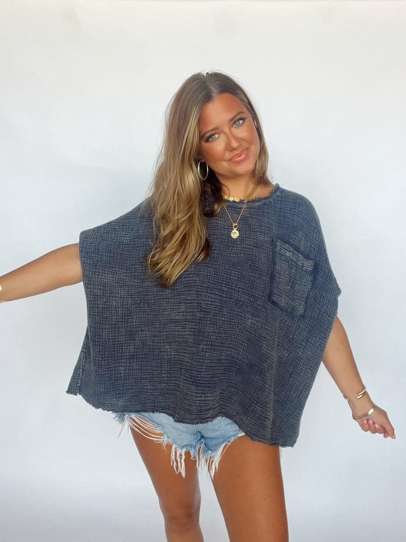 Navy Oversized Gauze Top