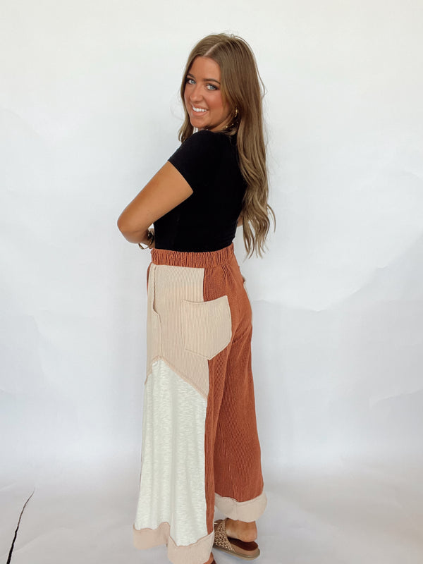 Rust/Nude Ribbed Pant