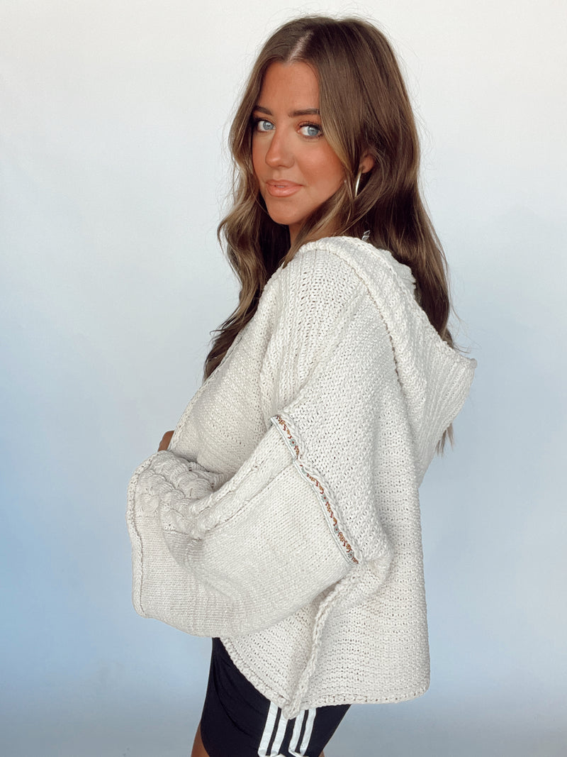 Almond Cream Knit Hoodie