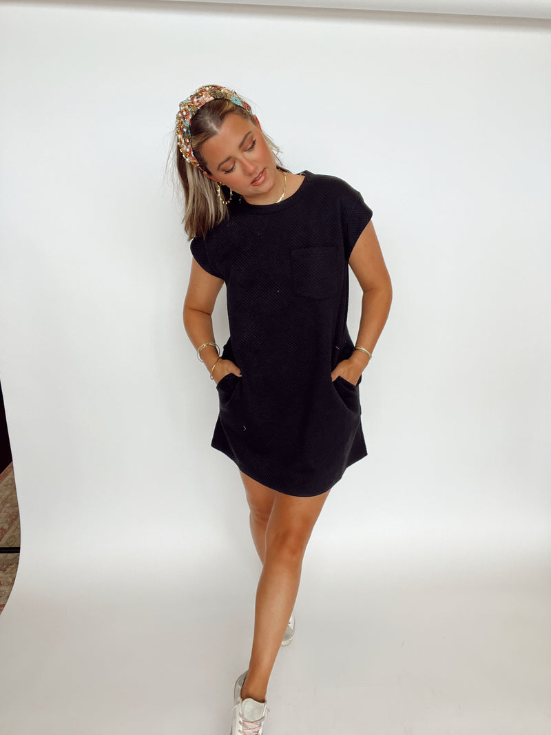 Quilted T Shirt Dress | Black