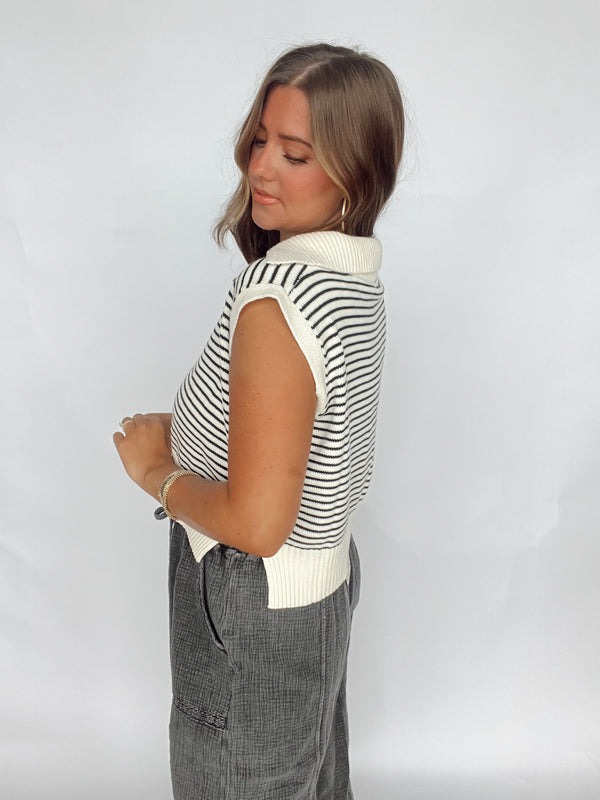 Striped Collar Knit Top