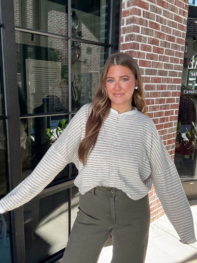 Striped Cardigan Top | Cream/Beige
