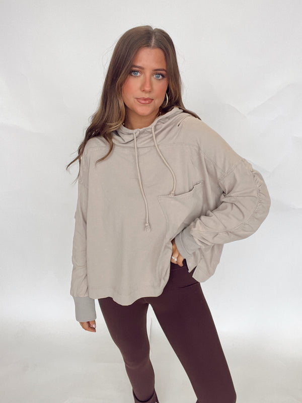 Taupe Grey Drawstring Hoodie