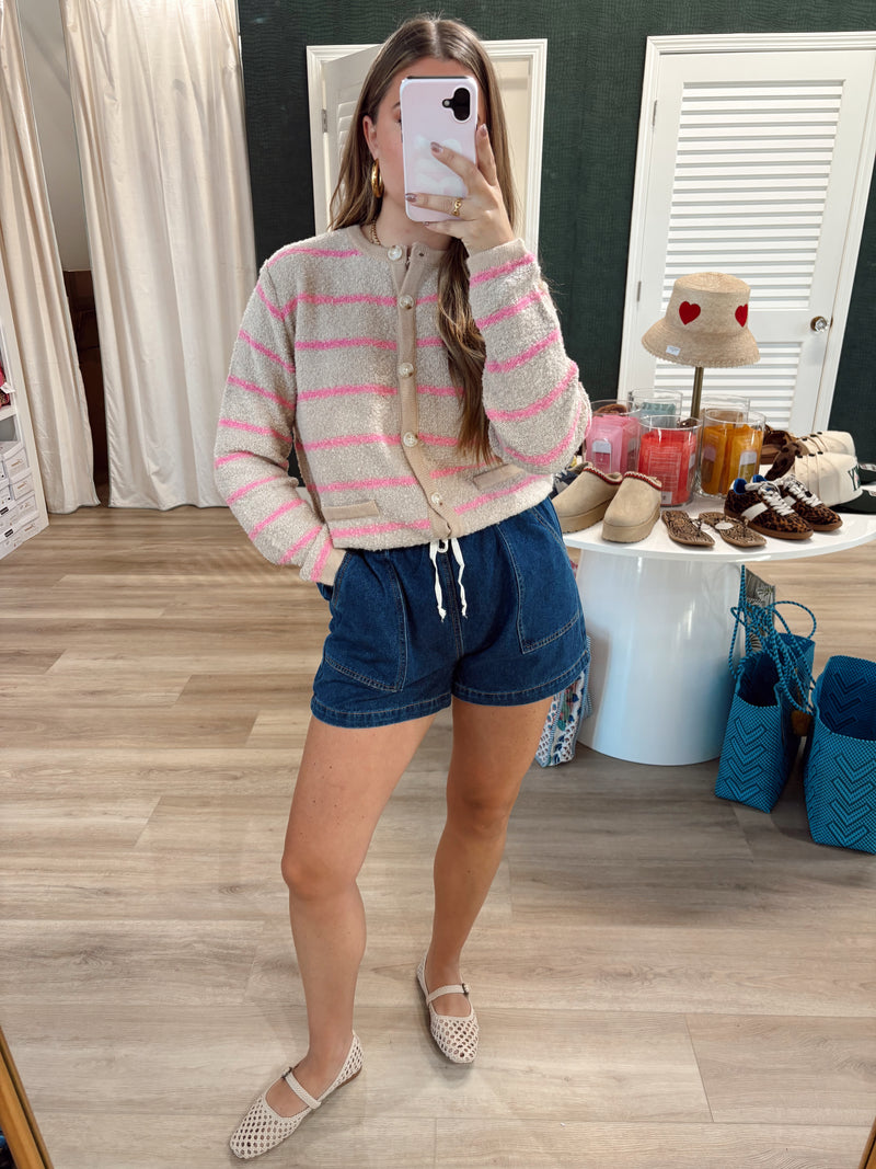 Taupe Striped Button Up