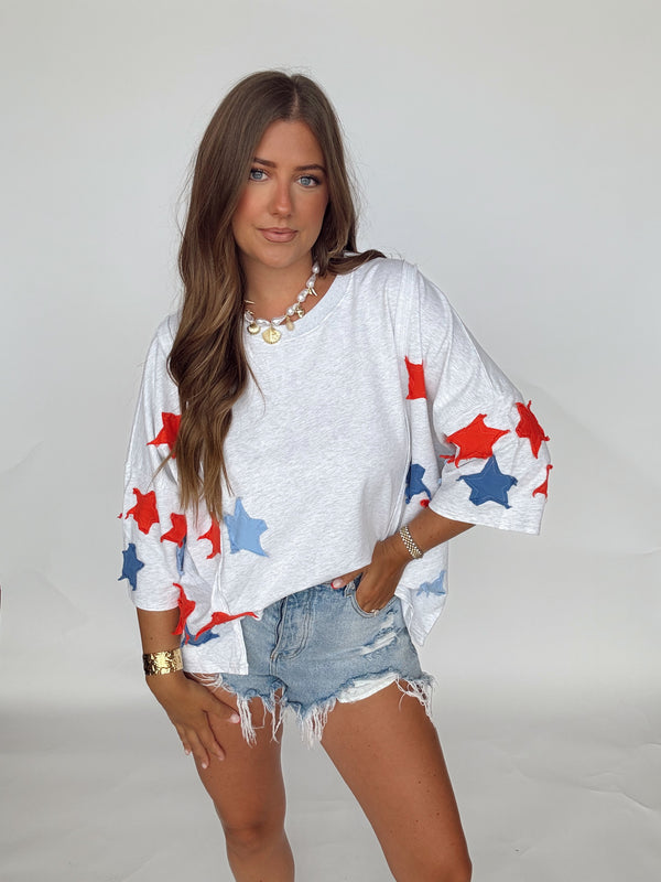 Heather Grey Star Patched Top