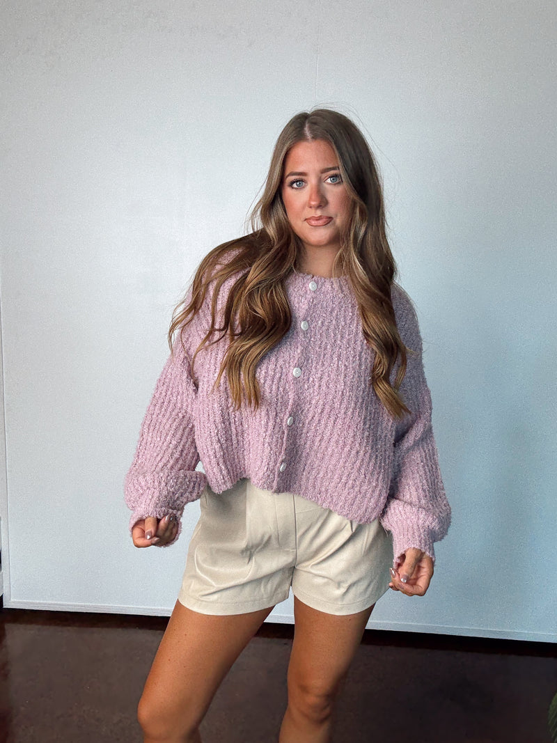 Mauve Fuzzy Cardigan