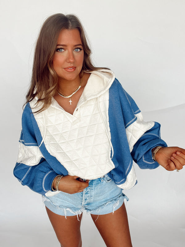 Blue Quilted Pullover