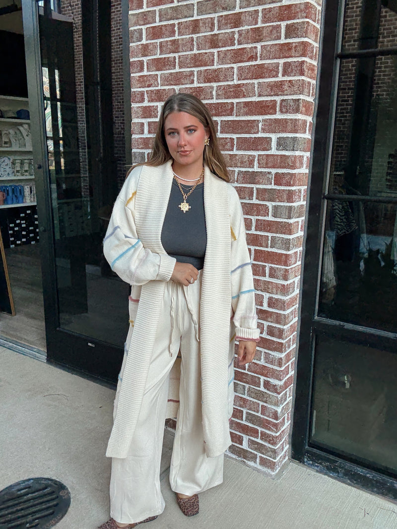 Cream Striped Maxi Cardigan