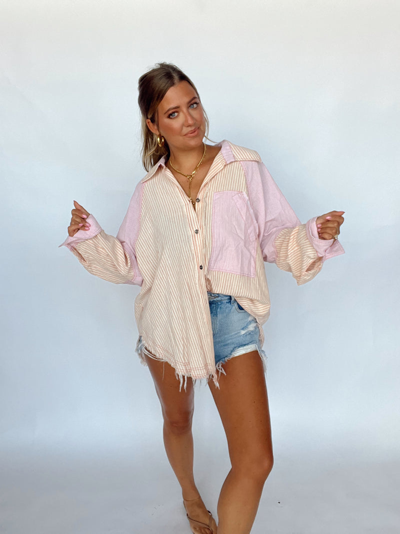 Striped Lightweight Buttonup | PINK