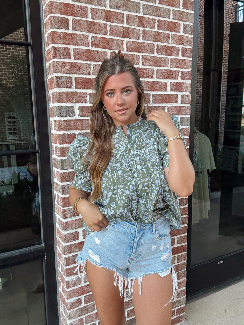 Olive Floral Top