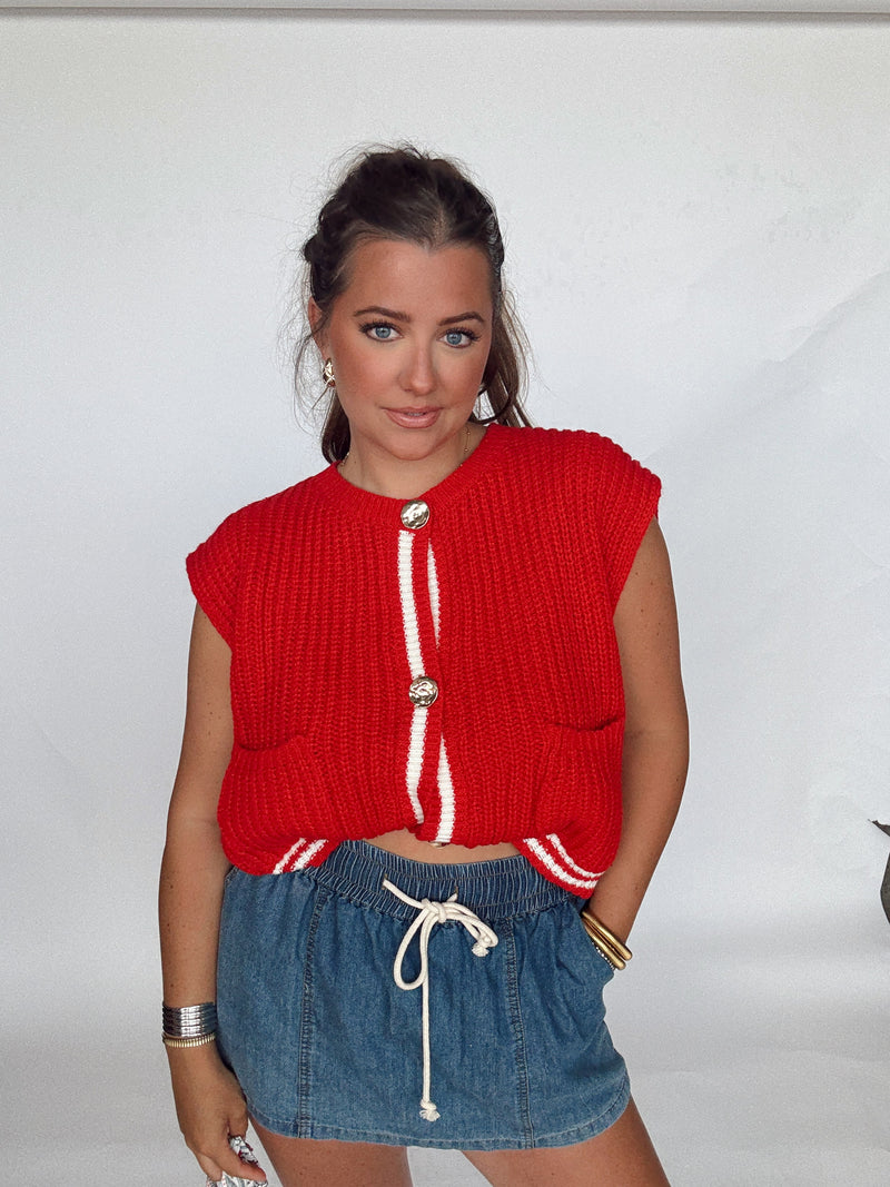 Red Varsity Airy Sweater Tank