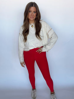 Red Ribbed Leggings