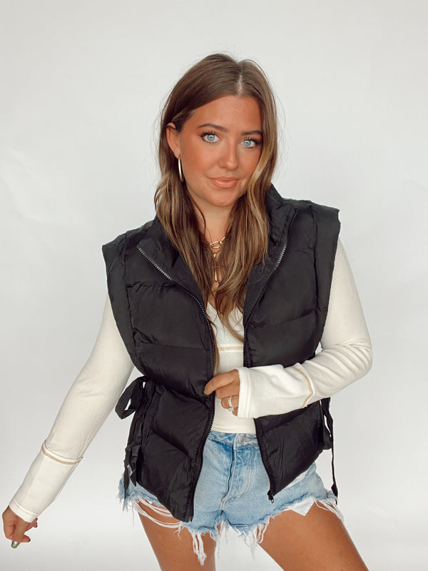 Black Bow Puffer Vest