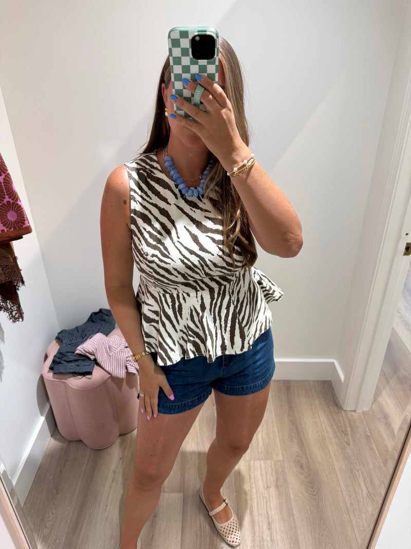 Brown Zebra Peplum Top – Coral Boutique