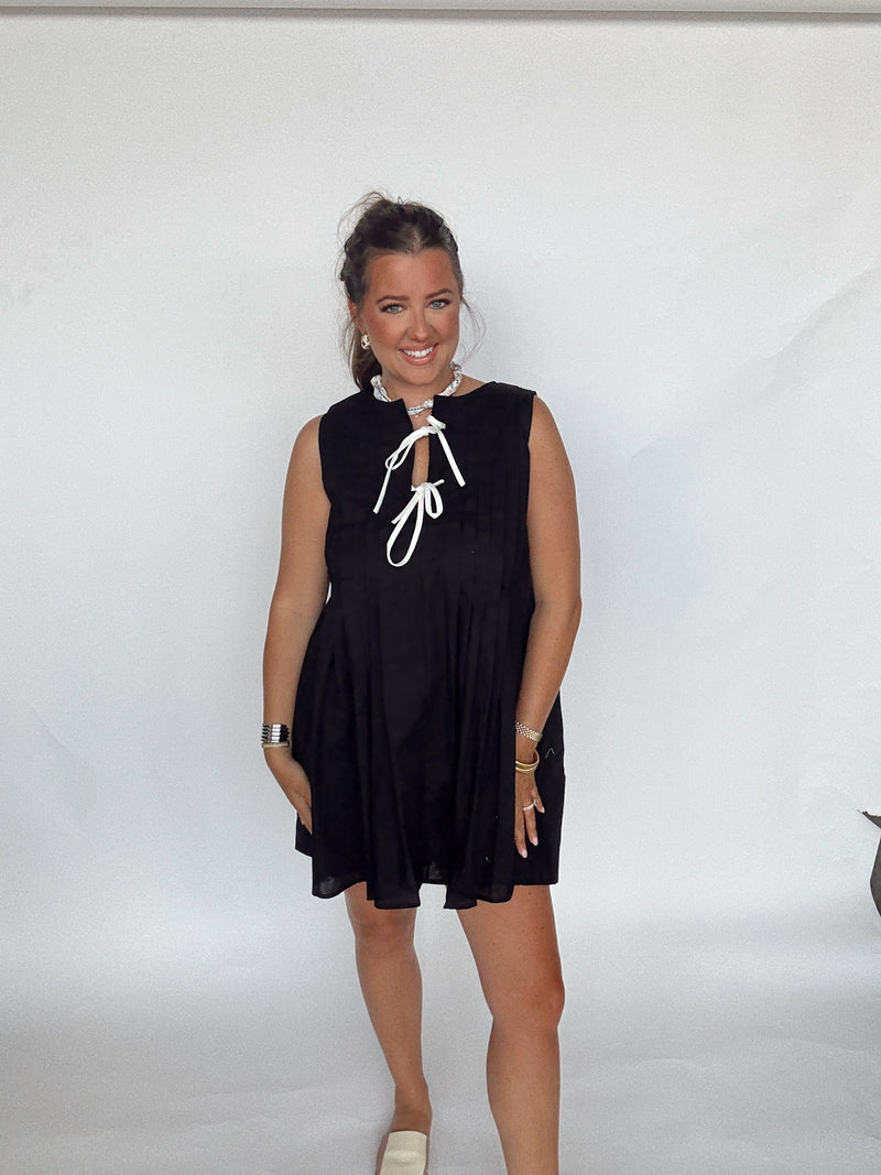 Black Pleated Tie Dress
