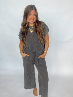 Black Ribbed Pant Set