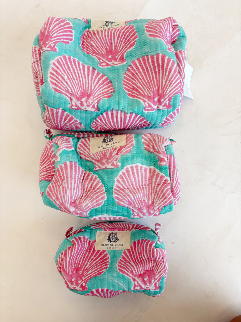 Seashell Quilted Block Print Cosmetic Bag