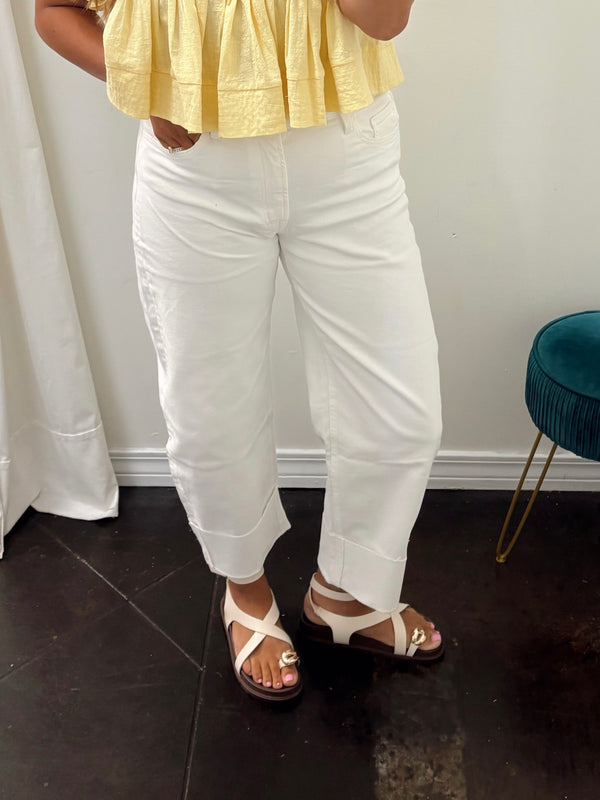 White Cuffed Barrel Pant