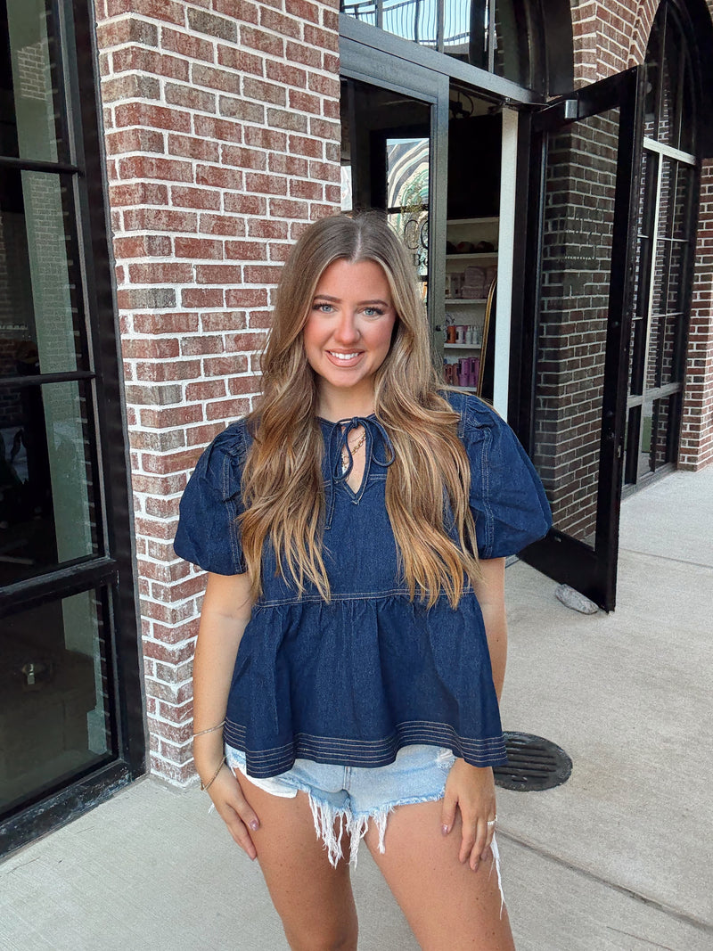 Dark Denim Babydoll Top