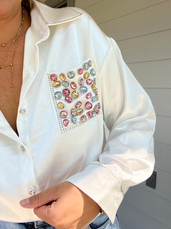 Jeweled White Button Up