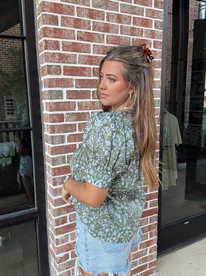 Olive Floral Top