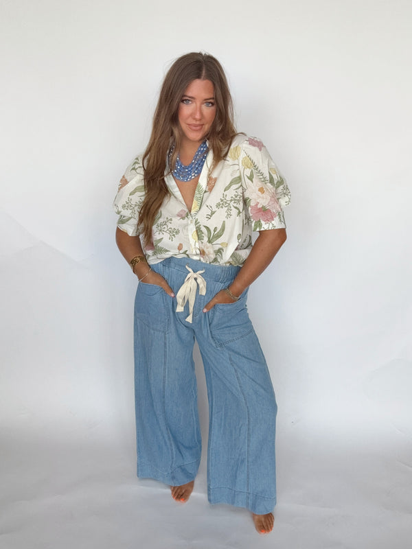 Cream Floral Picnic Top