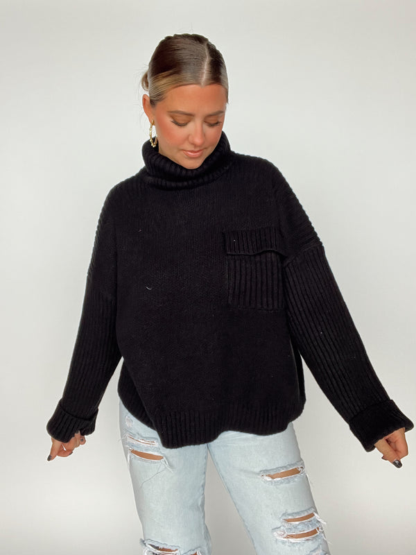 Mock Neck Ribbed Sweater | BLACK