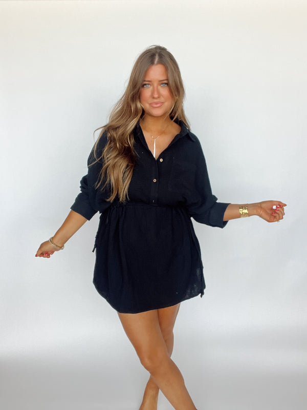 Black Gauze Shirt Dress